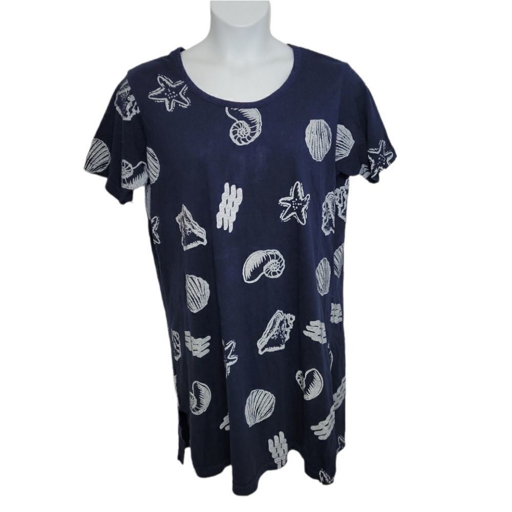 IN‎ GEAR swim coverup navy blue beach shell print shirt dress M